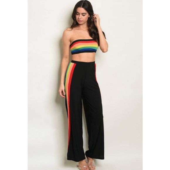 LAST ONE! NWT BLACK RAINBOW TOP & PANTS SET - Picture 4 of 6